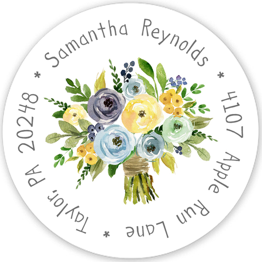Yellow and Blue Bouquet Round Address Labels